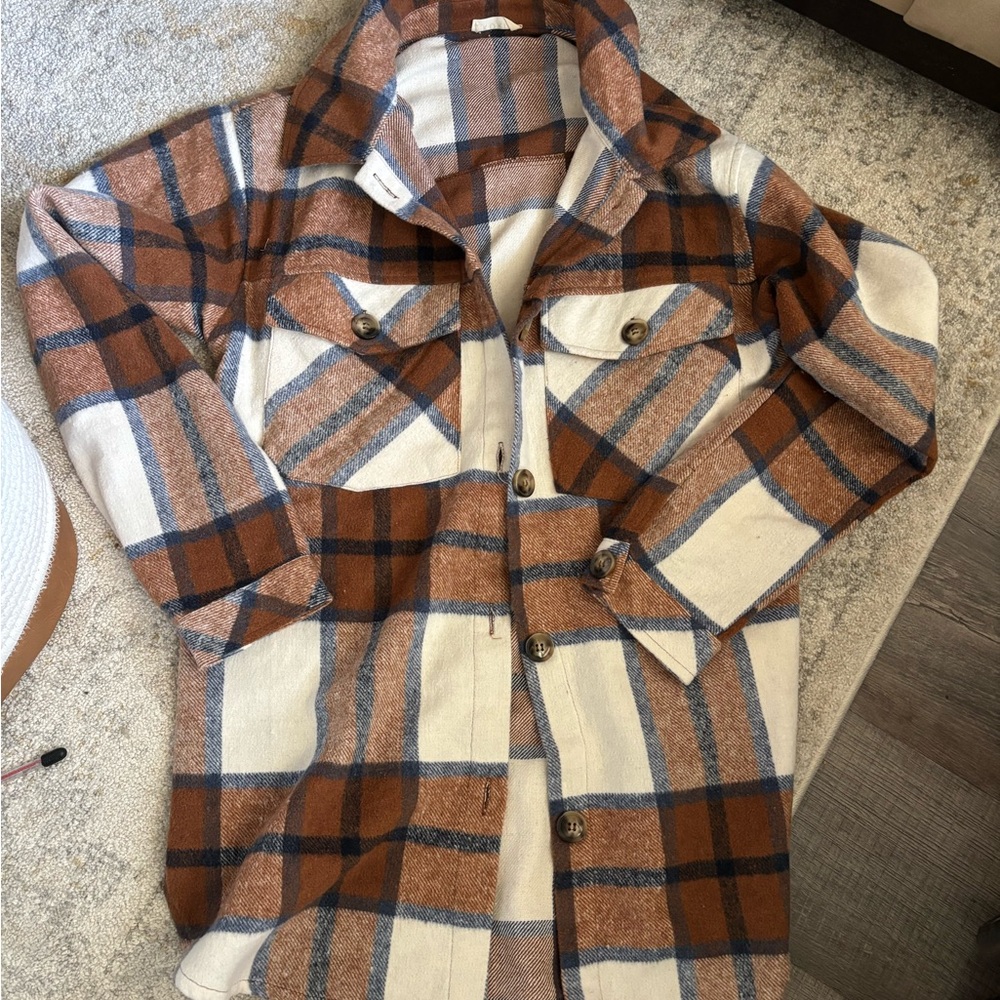 Kori Plaid Utility Jacket in Brown and Cream